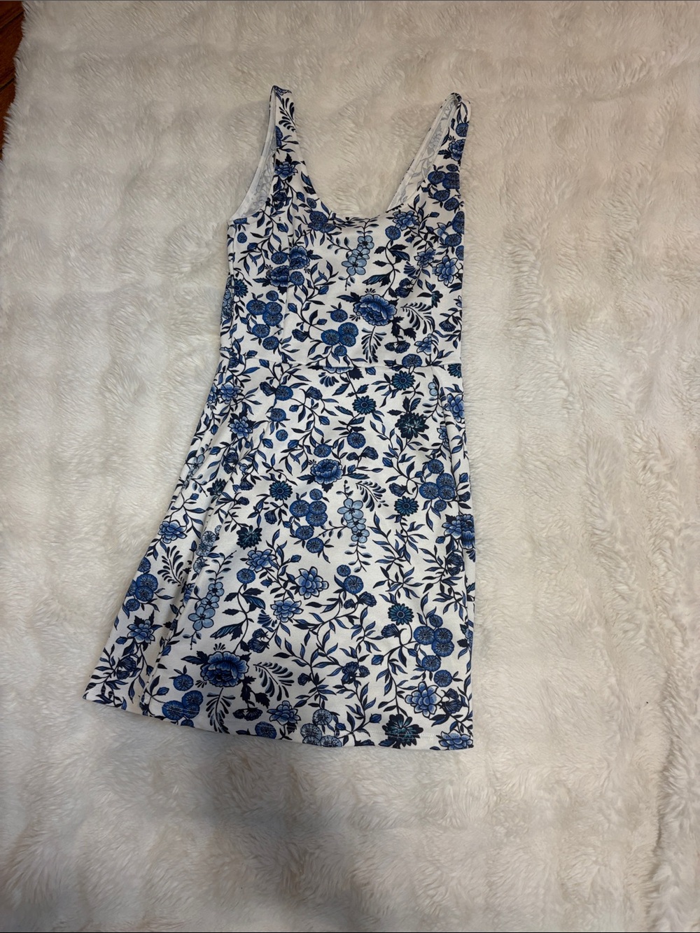 Divided White Dress with Blue Floral Print